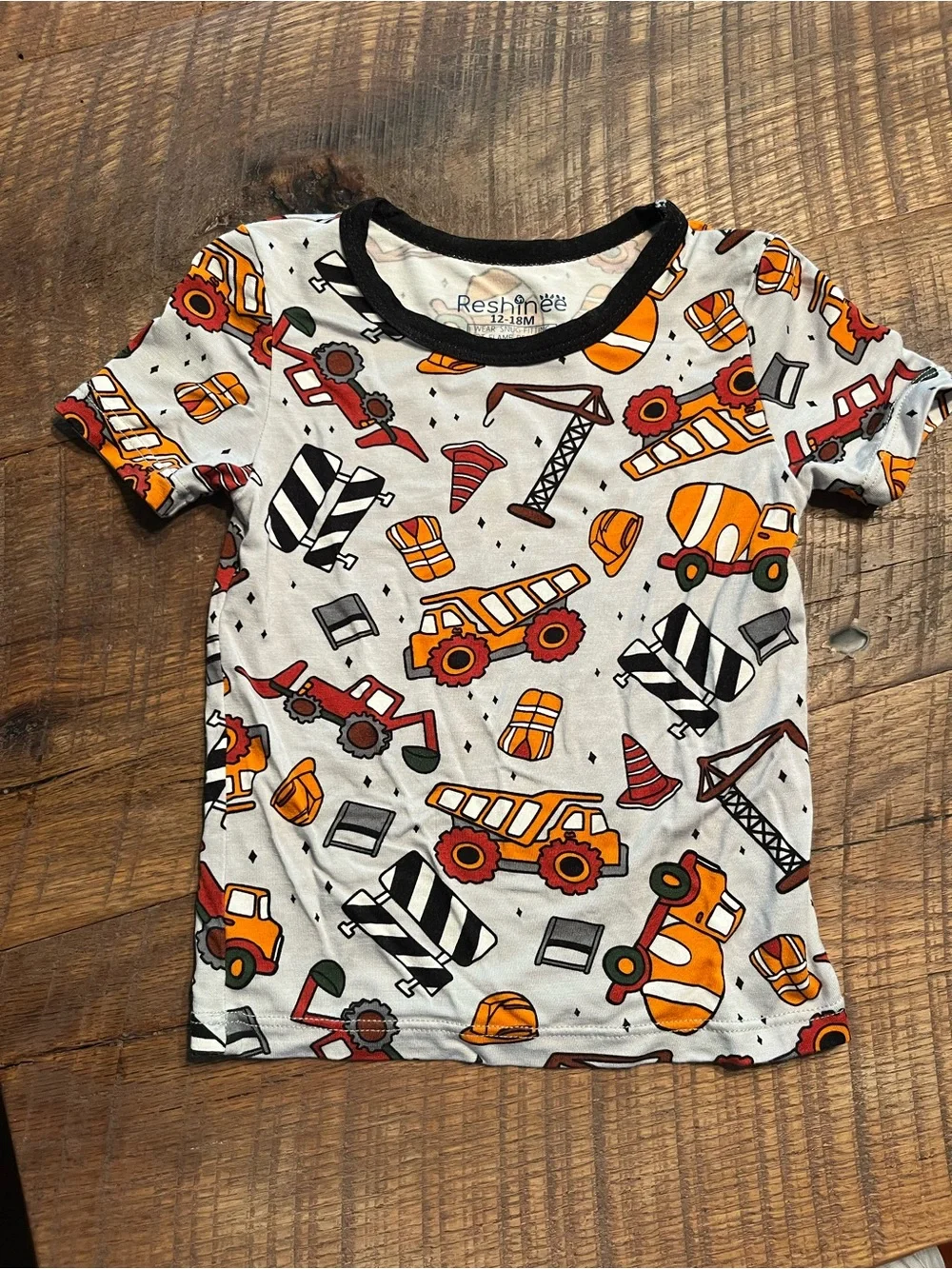 Bamboo Construction Print Toddler Tee with Black Trim